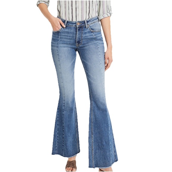 Maurices Edgely Denim - Edgely Maurices Jeans Size 14 High Rise Front Seam Flare Retro Boho Raw Hem Blue